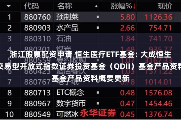 浙江股票配资申请 恒生医疗ETF基金: 大成恒生医疗保健交易型开放式指数证券投资基金（QDII）基金产品资料概要更新